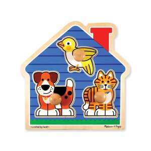 Melissa & Doug Jumbo Knob Puzzle First Shapes Puzzle cu animale de companie, puzzle din lemn pentru bebeluși cu butoane, cu un câine, o pisică și o pasăre - Melissa & Doug Jocuri de dezvoltare pentru copii mici