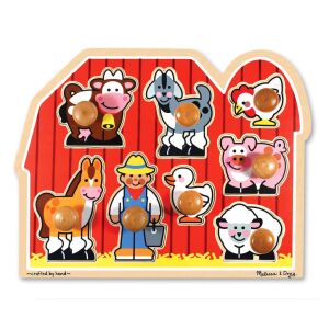 Puzzle din lemn cu piese cu mânere Melissa & Doug Animale de la fermă - Melissa & Doug Jocuri de dezvoltare pentru copii mici