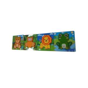 Puzzle din lemn pentru copii, cu modele de urs, bufniță, leu și broască - Puzzle 3D & Puzzle cu burete