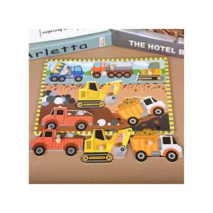 Puzzle din lemn cu vehicule de construcții pentru copii, inclusiv un mixer de beton, un camion basculant, un excavator și un buldozer - Puzzle 3D & Puzzle cu burete
