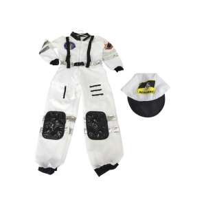 Astronaut costume for kids, white jumpsuit with black details, includes a hat, size 128 - Costume for Kid