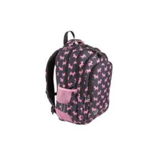 St.Right Doggies ergonomischer Schulrucksack 16 Zoll, Seitenansicht, grau mit rosa Hundemuster - Unipap