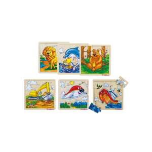 Drevená skladačka Eichhorn pre deti, s 6 rôznymi obrázkami zvierat a vozidiel - Puzzle