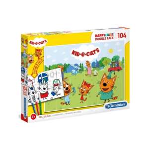 Clementoni Kid-e-Cats Happycolor Puzzle cu două fețe de colorat 104 piese - Puzzle 3D & Puzzle cu burete