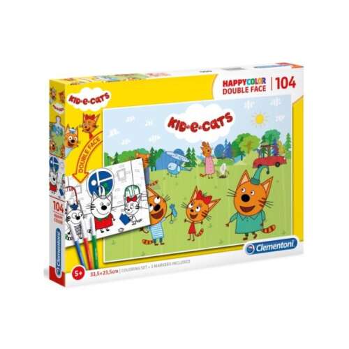 Clementoni Kid-e-Cats Happycolor Puzzle cu două fețe de colorat 104 piese