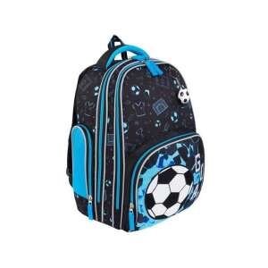 Focis prémium kétrekeszes iskolatáska, hátizsák 37x20x31cm, fekete és kék focilabda mintával - Unipap