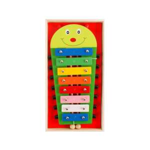 Wooden caterpillar xylophone with 8 keys, 2 mallets, and a storage box, perfect for kids to learn music - Toy Instrument