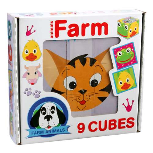 Bauernhof Tiere Holz Puzzle 9 Würfel, Lernspielzeug für Kinder