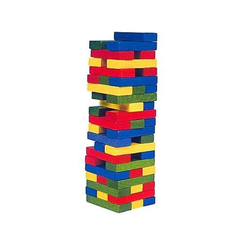 Joc de turn cu Jenga din lemn colorat, scoate blocurile și construiește un turn