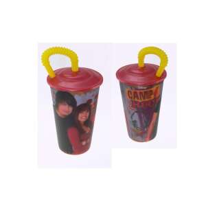 Pahar din plastic Camp Rock cu pai, cu imagini cu Demi Lovato și Joe Jonas - Transportatori de alimente și băuturi