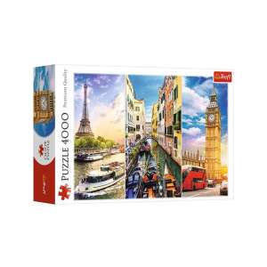 Trefl European Tour 4000 piece jigsaw puzzle featuring the Eiffel Tower, a canal in Venice, and Big Ben - Trefl Puzzle