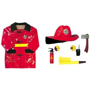 Firefighter costume for kids, red jacket, hat, axe, fire extinguisher, badge, walkie talkie, hose, 3-7 years old - Costume for Kid