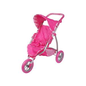 Pink 3-wheeled doll stroller with striped canopy - Game stroller