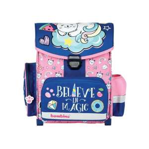 Beleive in Magic cicakornis ergonomikus iskolatáska, kék-rózsaszín, cicás és unikornisos mintával, bambino márka - Unipap