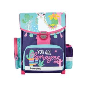 Lámás iskolatáska, kék-sárga szín, ergonomikus hátfal és vállpánt, Bambino márka, You are amazing felirattal - Unipap