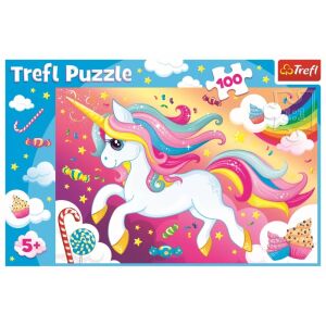 Puzzle Trefl Unicorn, 100 piese, design colorat cu unicorn și curcubeu - Puzzle