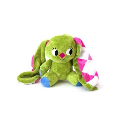 Iepure de pluș Kockásfülű nyúl verde cu urechi roz și albe în carouri, 15cm