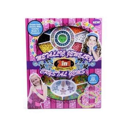 Metallic Jewelry 2 in 1 Doppelpack Kristall Edelsteine Perlen-Set, kreieren Sie coole Schmuckstücke mit bunten Perlen und Anhängern, über 800 Perlen und Anhänger