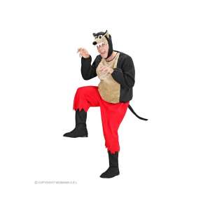 Costum de Lup Rău pentru Adulți, mărime XXL, blană neagră și bej, pantaloni roșii, mască de lup, coadă, pentru bărbați, costum de Halloween, costum de carnaval, costum de petrecere - Modă și îmbrăcăminte