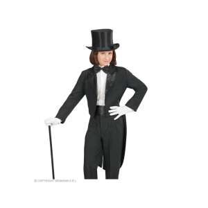 Schwarzes Frackkostüm für Jungen mit Satinstickerei, Größe 116 cm, inklusive Zylinder, Fliege und Handschuhe - Widmann