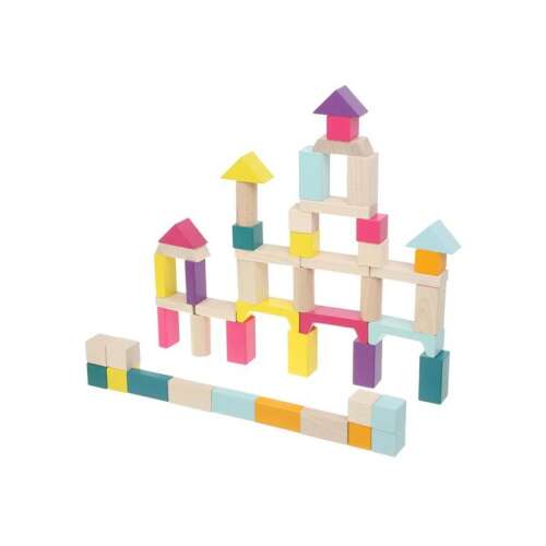 Cubika 50 piece wooden building blocks set, colorful blocks for kids, creative play, imagination, learning, building, stacking, construction