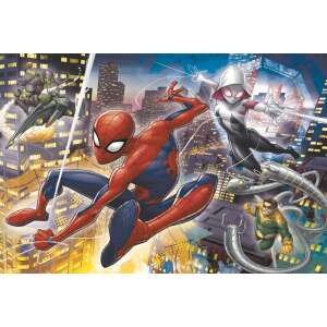Spider-Man, Green Goblin, Ghost Spider, and Doc Ock in a city scene, Trefl Marvel Spider-Man 24 piece Maxi puzzle - Puzzle