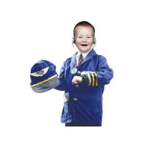 Pilot costume for kids, blue jacket, tie, hat, microphone, watch, compass, list - Costume for Kid