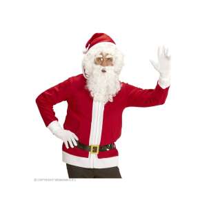 Nikolaus Kostüm für Männer, rote Kapuzenjacke mit weißem Besatz, schwarzer Gürtel, weiße Handschuhe, weißer Bart, Größe M/L - Weihnachtsmannkostüme