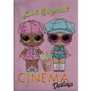 Фланелено одеяло LOL Surprise Cinema Darlings, розово с две кукли LOL и пуканки, 100x140cm - Бельо