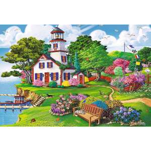 Trefl Wood Craft Origin wooden puzzle 500+1 pieces, Summer Haven, lighthouse, house, garden, sea, boat, bench - Trefl Puzzle