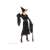 Side view of black witch costume for women, size S, includes dress, belt, and hat