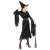 Side view of black witch costume for women, size S, includes dress, belt, and hat