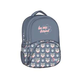 St.Right Be My Friends BP07 17 inches-es iskolatáska, aranyos farkas és mancs mintával, szürke és rózsaszín - Unipap