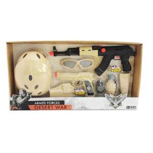 Desert War Armed Forces toy set with helmet, pistol, goggles, grenade, rifle, and watch - Toy Gun, Bullet