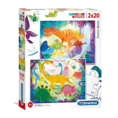 Zestaw Duo, Clementoni, Supercolor, Zabawne dinozaury, Puzzle, Unisex, 3+ lat, 2 x 20 elementów