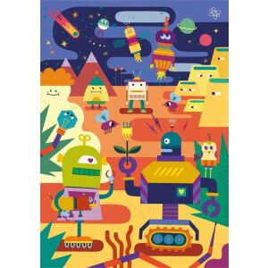 Ilustrație colorată cu roboți din puzzle-ul față-verso Clementoni - Clementoni Puzzle