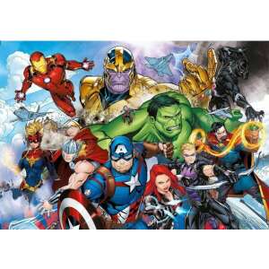Puzzle Marvel Avengers Supercolor 104 elementów, przedstawiające Iron Mana, Hulka, Kapitana Amerykę, Thora, Czarną Wdowę, Sokoła, Thanosa i Rękawicę Nieskończoności - Clementoni Puzzle