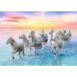 Trefl 500 piece puzzle, white horses running in the water at sunset - Puzzle
