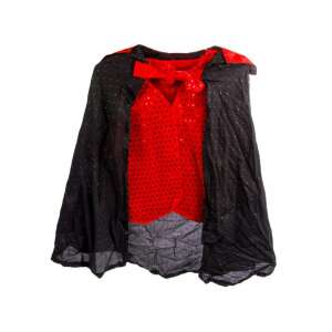 Magician costume for kids, red vest with sequins, black cape, black bow tie - Costume for Kid