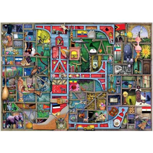 Ravensburger 1000 piece jigsaw puzzle, Awesome Alphabet E, letter E made of various objects and scenes