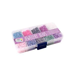 Craft & Creation Jewellery Beads, 10 colors, assorted, plastic beads, storage box, craft supplies - Bead & Bead Stringing Kit