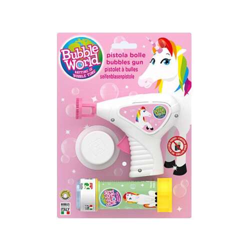 Pistol cu bule Bubble World cu unicorn, 60 ml soluție pentru bule