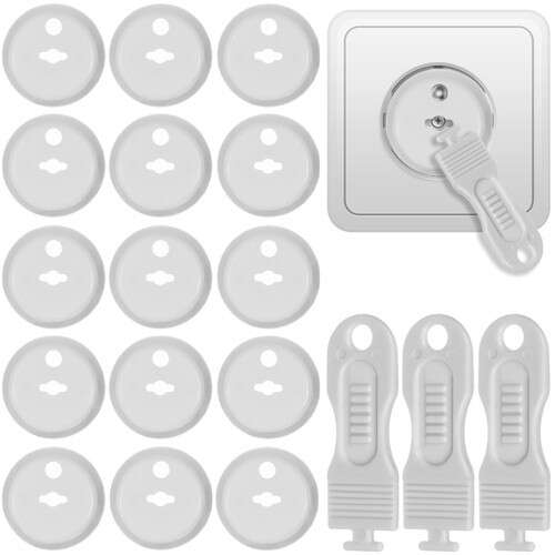 15 pack of white plug protectors for electrical outlets, with 3 keys for removal