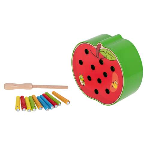Wooden apple with magnetic worms, a fun and educational toy for toddlers