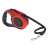 Red retractable dog leash with black handle and chrome hook