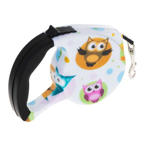 Retractable dog leash with owl pattern, 5m long, for small dogs up to 8kg