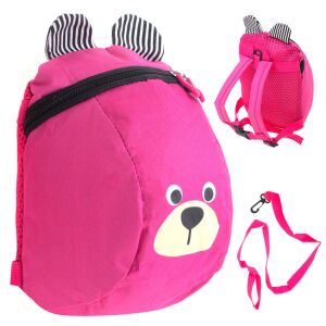 Ikonka pink bear preschool backpack collage, front, back and leash - Preschool Backpack, Bag