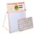 Double-sided wooden educational board with chalkboard, whiteboard, abacus, clock, and magnetic letters and numbers