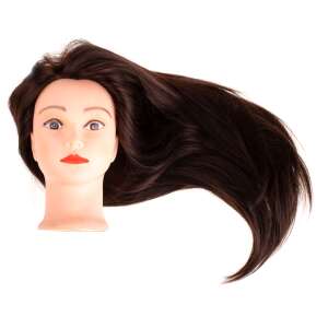 Brown hairdressing practice head with long hair, front view - Hairdresser baby head