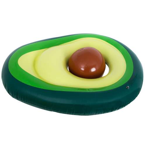 Inflatable avocado pool float with a brown ball inside, green and yellow colors